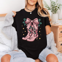 Christmas Pink Cowboy Boots Usa Christmas Ready to Press DTF Transfer for Dtf