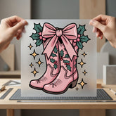 Christmas Pink Cowboy Boots Usa Christmas Ready to Press DTF Transfer for Dtf