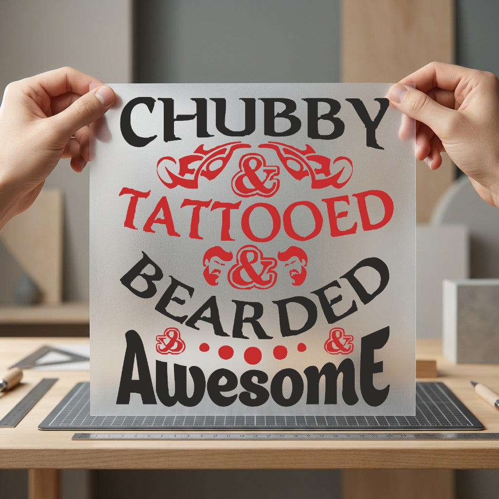 Chubby Tattooed Awesome Retro Dad Funny Ready to Press DTF Transfer for Dtf
