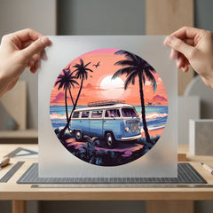 Coastal Van Sunset Retro Retro Ready to Press DTF Transfer for Dtf