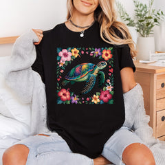 Colorful Sea Turtle Hibiscus Summer Floral Ready to Press DTF Transfer for Dtf