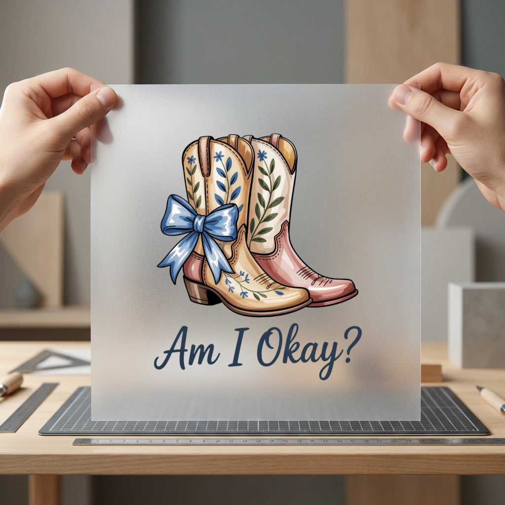 Country Boots Blue Bow Usa Boho Ready to Press DTF Transfer for Dtf