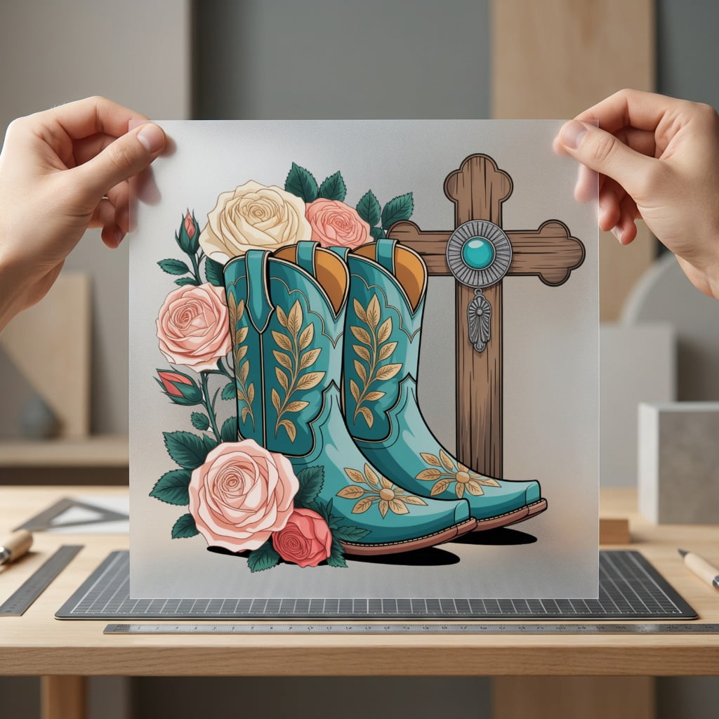 Country Boots Roses Western Usa Vintage Ready to Press DTF Transfer for Dtf