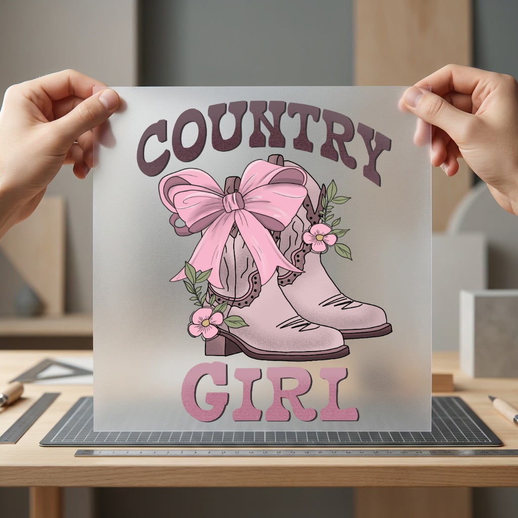 Country Girl Boots Bow Usa Vintage Ready to Press DTF Transfer for Dtf