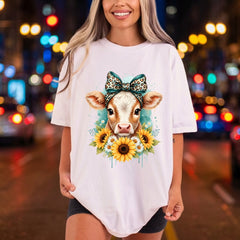 Cow Sunflowers Leopard Bow Usa Country Ready to Press DTF Transfer for Dtf
