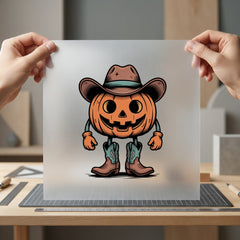 Cowboy Pumpkin Spooky Western Usa Halloween Ready to Press DTF Transfer for Dtf