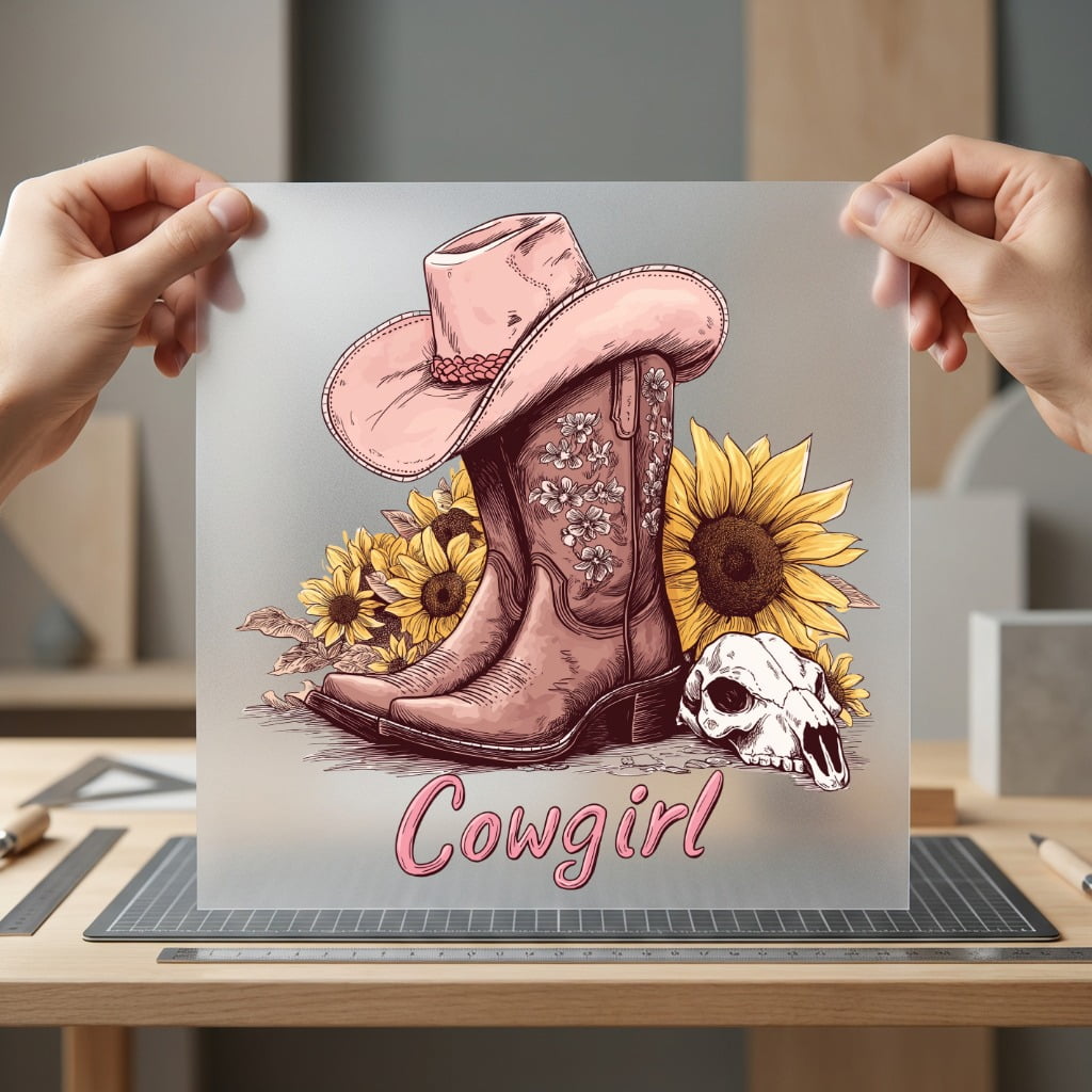 Cowgirl Boots Sunflowers Western Usa Vintage Ready to Press DTF Transfer for Dtf