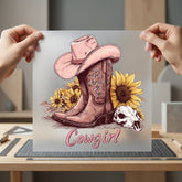 Cowgirl Boots Sunflowers Western Usa Vintage Ready to Press DTF Transfer for Dtf