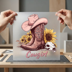 Cowgirl Boots Sunflowers Western Usa Vintage Ready to Press DTF Transfer for Dtf
