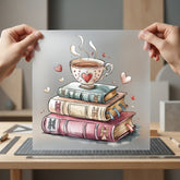 Cozy Bookstack Coffee Diy Cute & Kawaii Collection Cozy Cute Collection Ready to Press DTF Transfer for Dtf