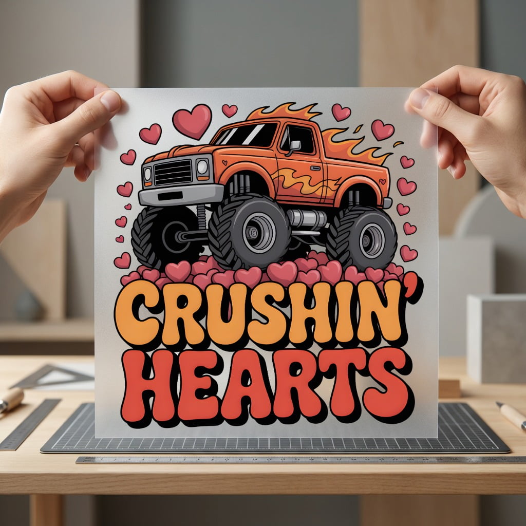 Crushin Hearts Monster Truck Valentine Funny Ready to Press DTF Transfer for Dtf