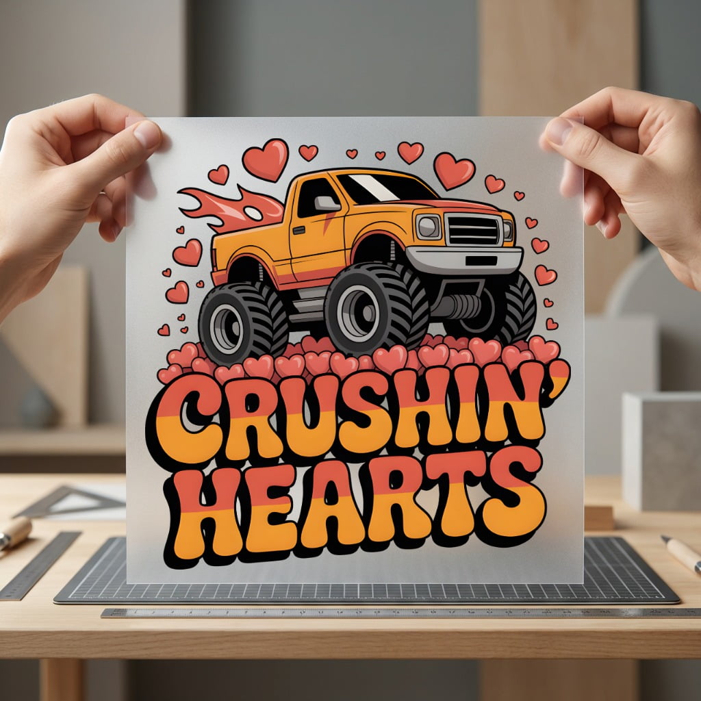 Crushin Hearts Monster Truck Valentine Funny Ready to Press DTF Transfer for Dtf