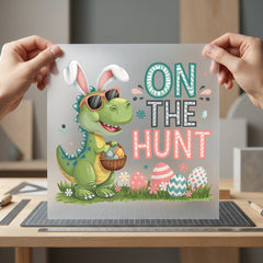 Dinosaur Easter Egg Hunt Easter Funny Ready to Press DTF Transfer for Dtf