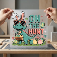 Dinosaur Easter Egg Hunt Easter Spring Ready to Press DTF Transfer for Dtf