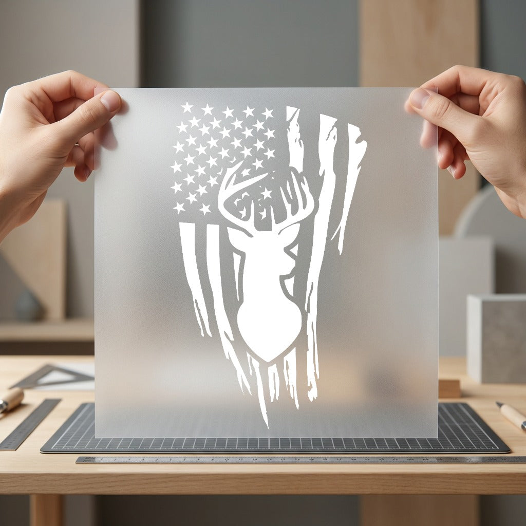 Distressed American Flag Deer Patriotic Usa Ready to Press DTF Transfer for Dtf