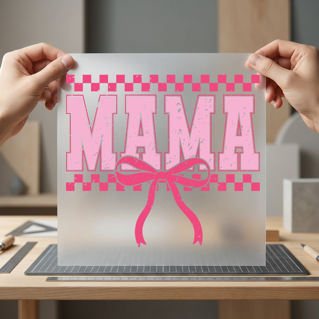 Distressed Mama Pink Bow Mom Mama Ready to Press DTF Transfer for Dtf