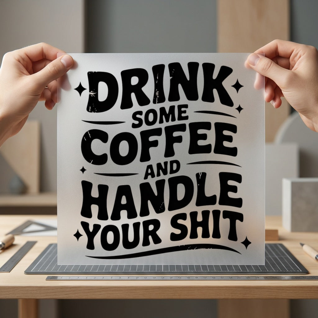 Drink Coffee Handle Shit Funny Sarcastic Ready to Press DTF Transfer for Dtf