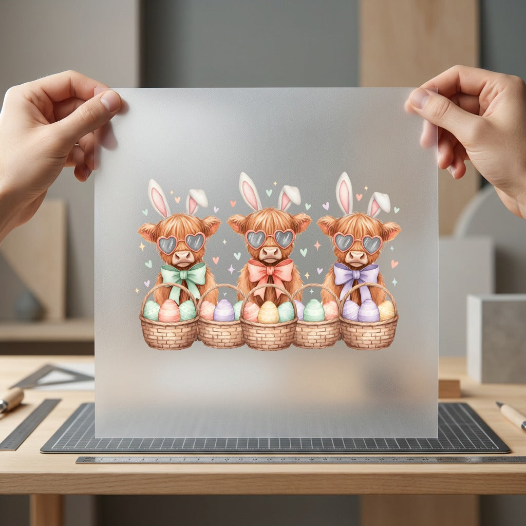 Easter Highland Cows Bunny Easter Aesthetic Ready to Press DTF Transfer for Dtf