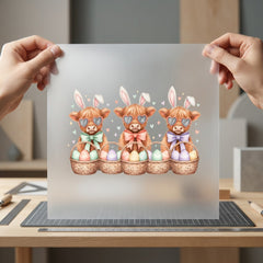 Easter Highland Cows Bunny Easter Aesthetic Ready to Press DTF Transfer for Dtf