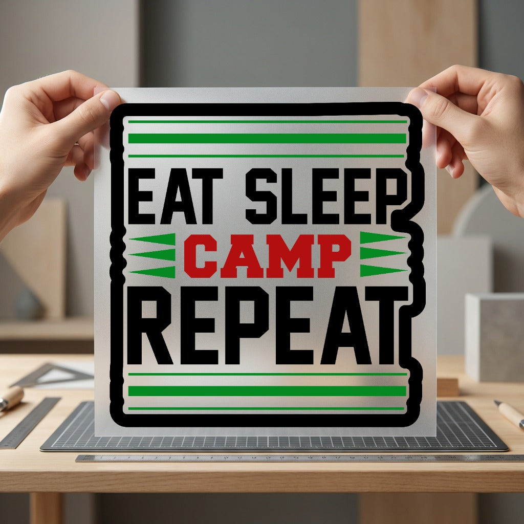 Eat Sleep Camp Repeat Camping Ready to Press DTF Transfer for Dtf