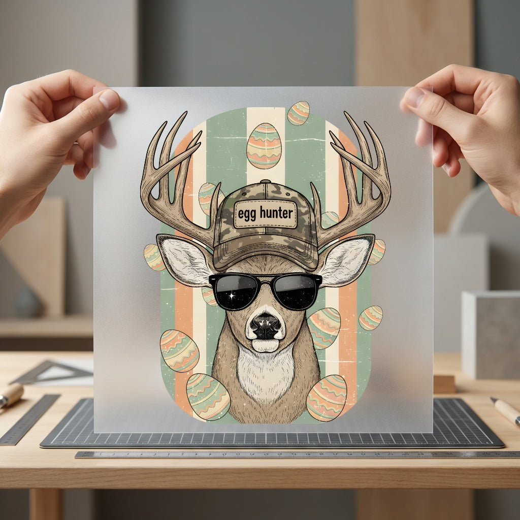 Egg Hunter Deer Easter Easter Vintage Ready to Press DTF Transfer for Dtf