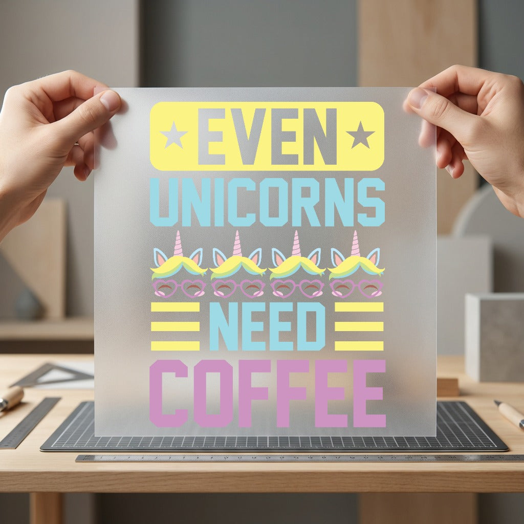 Even Unicorns Need Coffee Funny Sarcastic Ready to Press DTF Transfer for Dtf