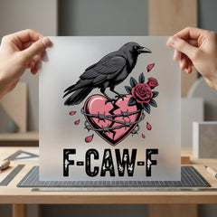 F-caw-f Crow Broken Heart Valentine Funny Ready to Press DTF Transfer for Dtf
