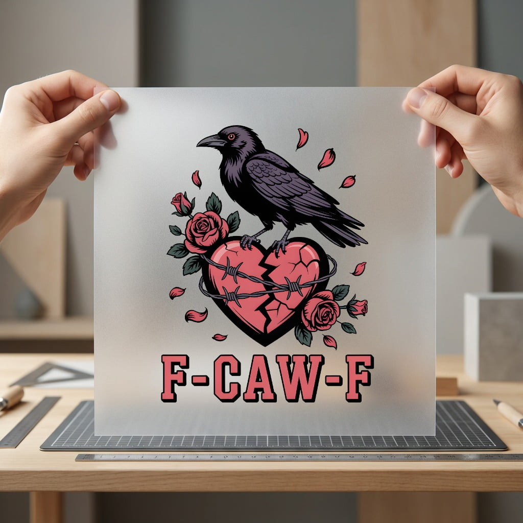 F-caw-f Crow Broken Heart Valentine Ready to Press DTF Transfer for Dtf