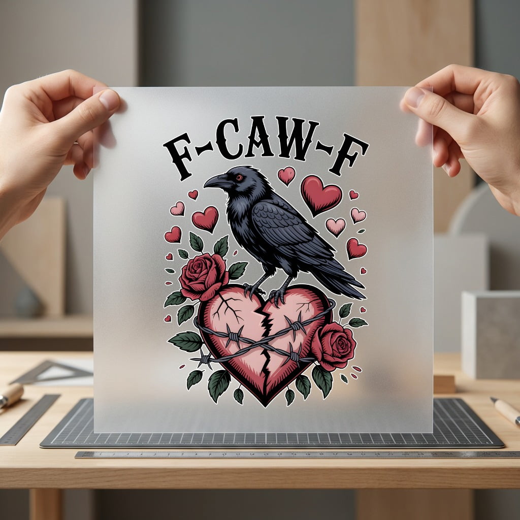F-caw-f Goth Crow Broken Halloween Valentine Ready to Press DTF Transfer for Dtf