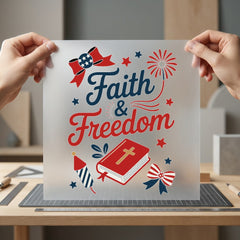 Faith Freedom Patriotic Diy 4th Of July Christian Ready to Press DTF Transfer for Dtf