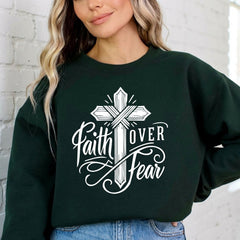 Faith Over Fear | Bold Cross & Script Sweatshirt - Luckets.com