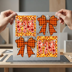 Fall Plaid Bow Pumpkin Halloween Fall Ready to Press DTF Transfer for Dtf