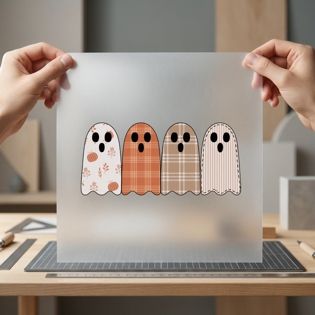 Fall Plaid Ghost Autumn Halloween Fall Ready to Press DTF Transfer for Dtf