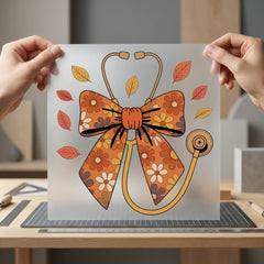 Fall Stethoscope Bow Retro Fall Autumn Ready to Press DTF Transfer for Dtf