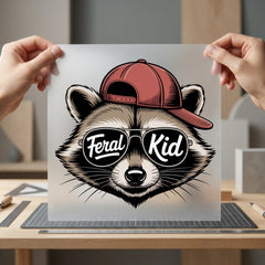 Feral Kid Raccoon Hat Funny Pet Ready to Press DTF Transfer for Dtf