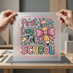 First Day School Pencil Funny Aesthetic Ready to Press DTF Transfer for Dtf