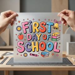 First Day School Retro Teacher Funny Ready to Press DTF Transfer for Dtf