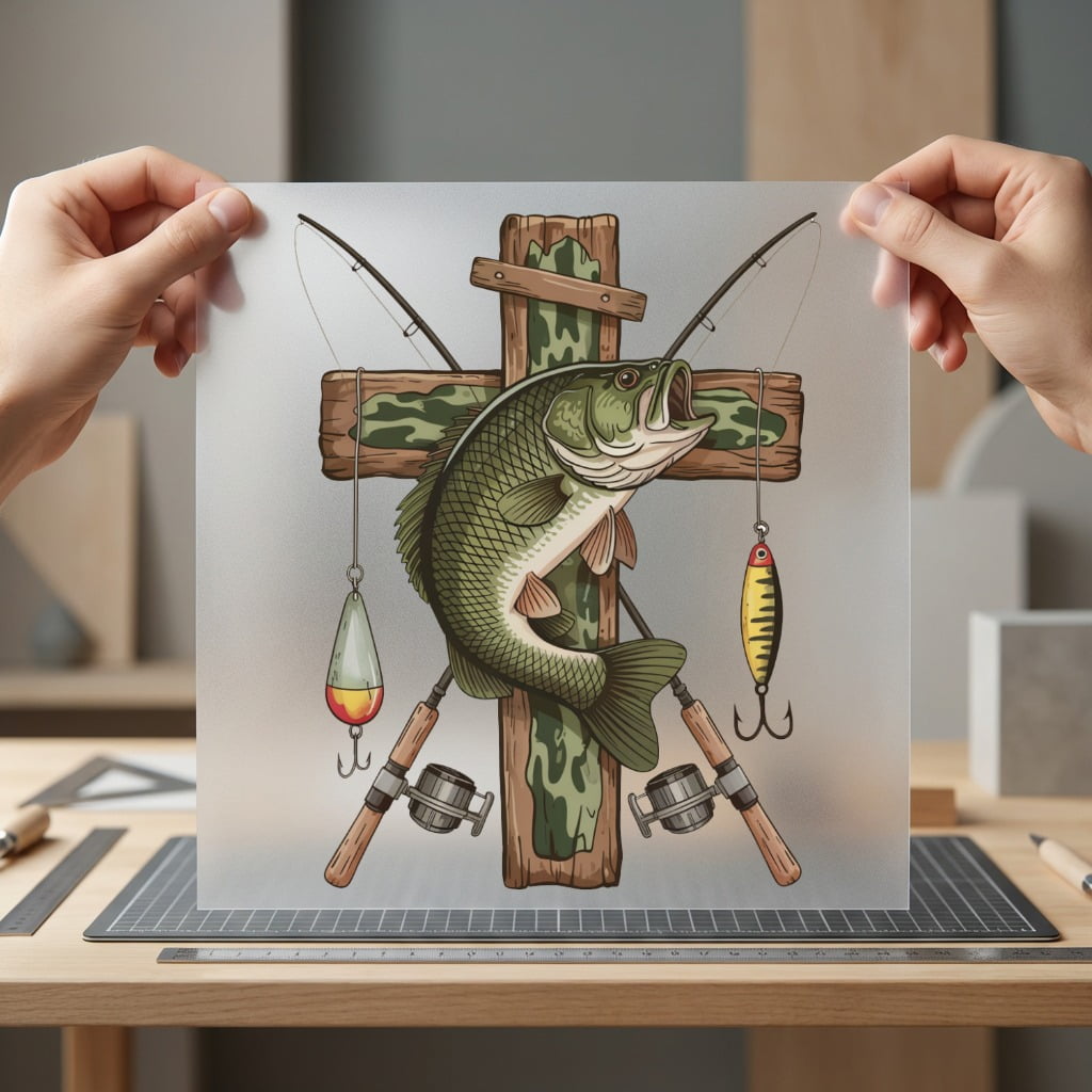 Fishing Bass Cross Rustic Christian Faith Ready to Press DTF Transfer for Dtf