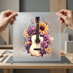 Floral Acoustic Guitar Musical Boho Aesthetic Ready to Press DTF Transfer for Dtf