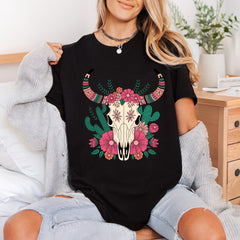 Floral Boho Bull Skull Boho Western Ready to Press DTF Transfer for Dtf
