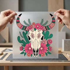 Floral Boho Bull Skull Boho Western Ready to Press DTF Transfer for Dtf