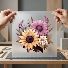 Floral Bouquet Botanical Bloom Floral Sunflower Ready to Press DTF Transfer for Dtf
