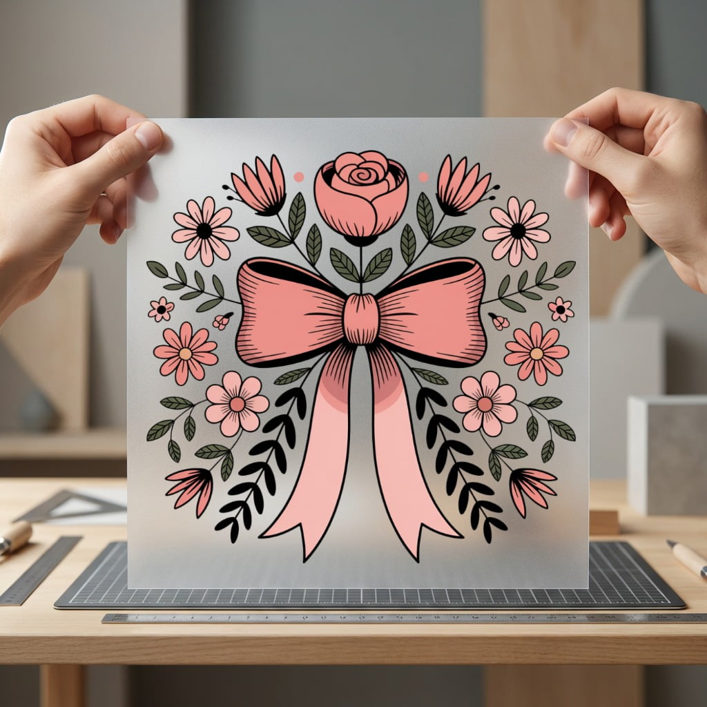 Floral Bow Wreath Pink Floral Ready to Press DTF Transfer for Dtf