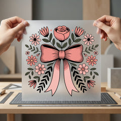 Floral Bow Wreath Pink Floral Ready to Press DTF Transfer for Dtf