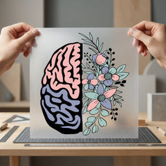 Floral Brain Split Creative Floral Ready to Press DTF Transfer for Dtf