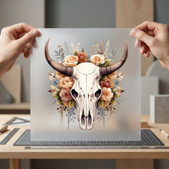 Floral Bull Skull Boho Usa Vintage Ready to Press DTF Transfer for Dtf