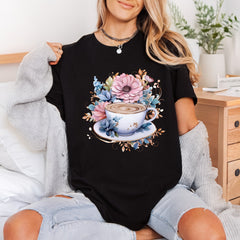 Floral Coffee Cup Vintage Floral Ready to Press DTF Transfer for Dtf