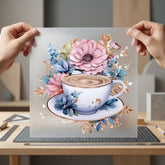 Floral Coffee Cup Vintage Floral Ready to Press DTF Transfer for Dtf