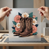 Floral Cowboy Boots Western Usa Vintage Ready to Press DTF Transfer for Dtf