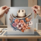 Floral Cowboy Hat Western Usa Boho Ready to Press DTF Transfer for Dtf